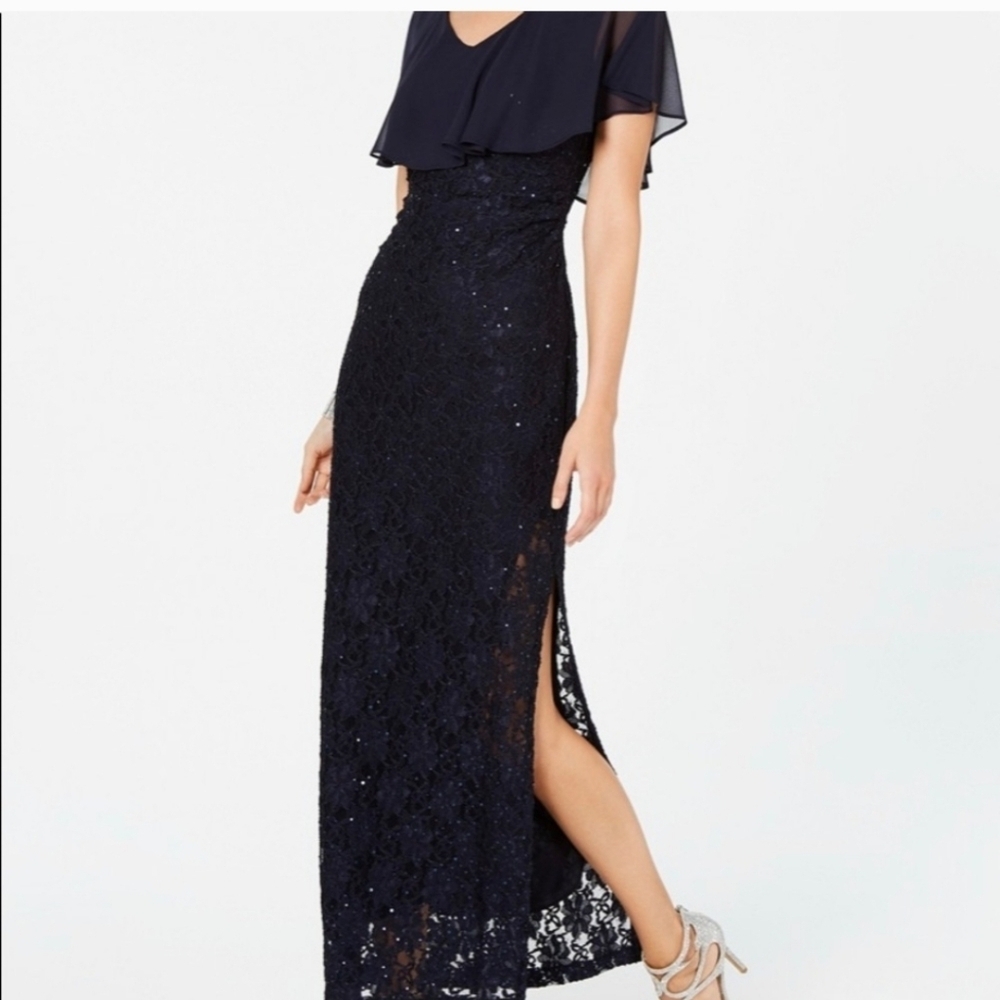 Elegant Navy Lace Gown - Picture 1 of 8
